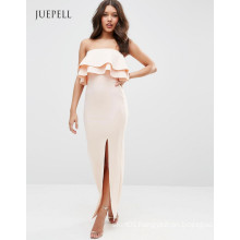 Ruffle Bandeau Scuba Maxi Evening Party Dress